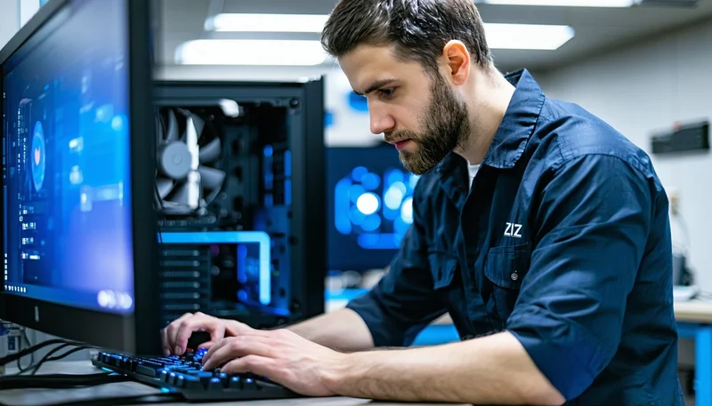 Technician repairing a computer at ZIZ Computer Repair LLC